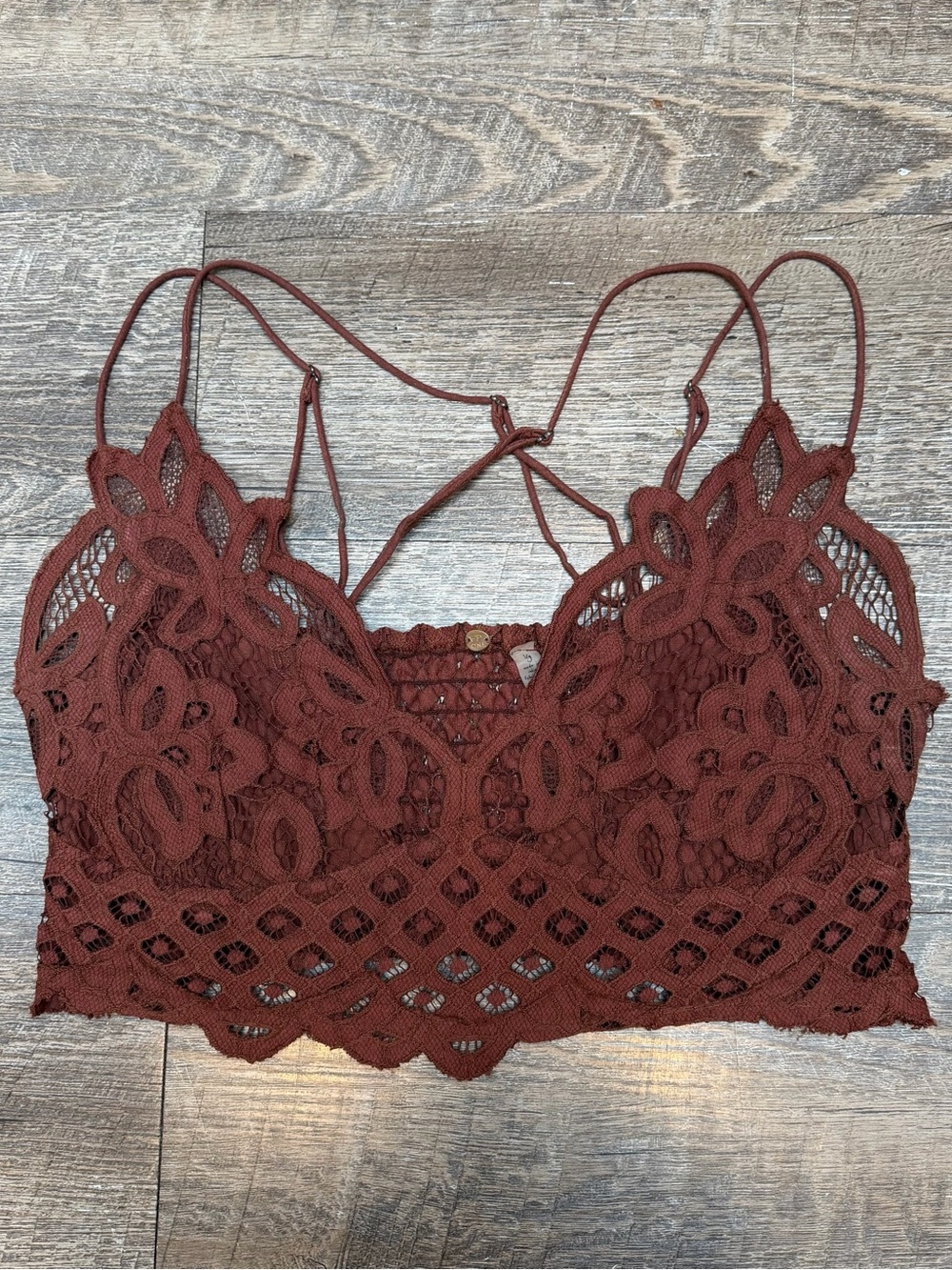Free People Crochet Lace Bralette in Burnt Red